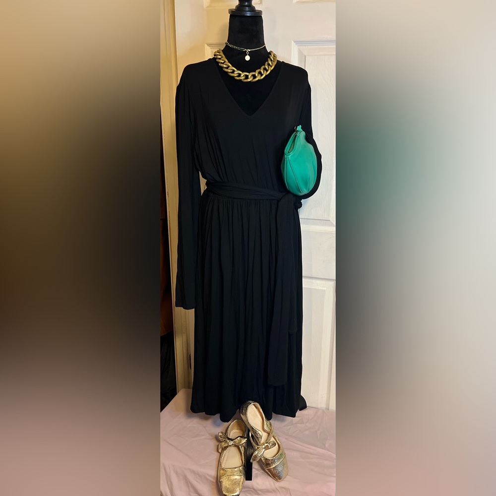 Cella&Flo‎ Women’s V-neck Long Sleeve Tie waist Midi Dress Size Large NWT